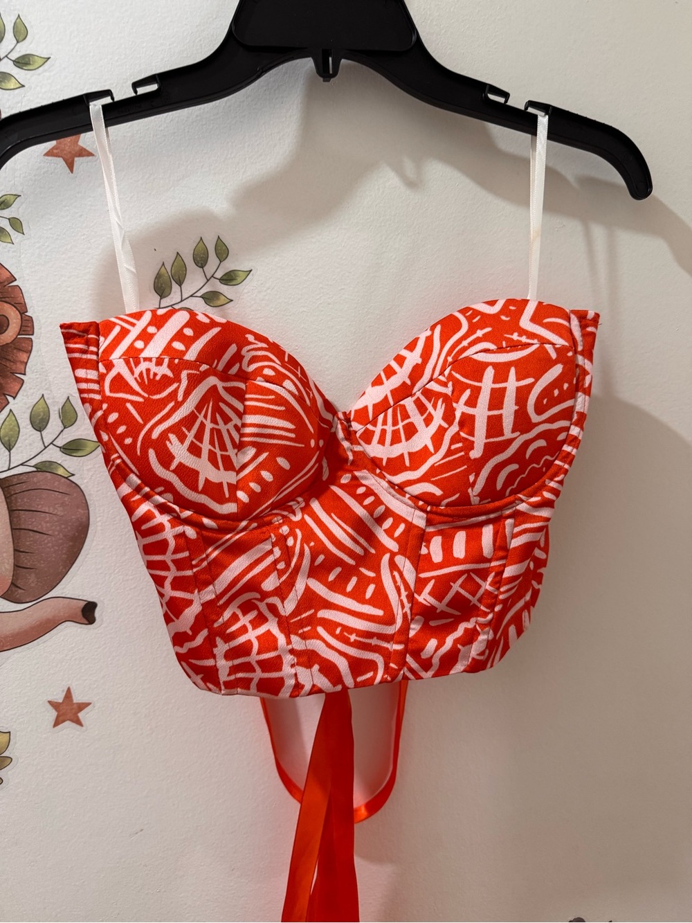 Orange Patterned Girls' One-Piece Top with White Straps